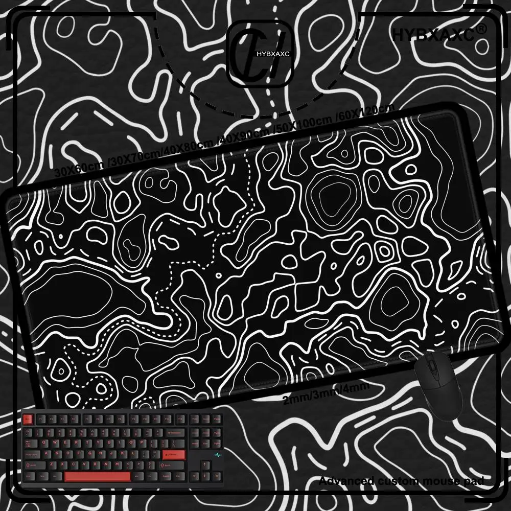 Black White Topographic Map XXL Mousepad Computer Keyboard Pad Mouse Mat Gamer Soft Office Carpet Table Mat Desktop Mouse Pad