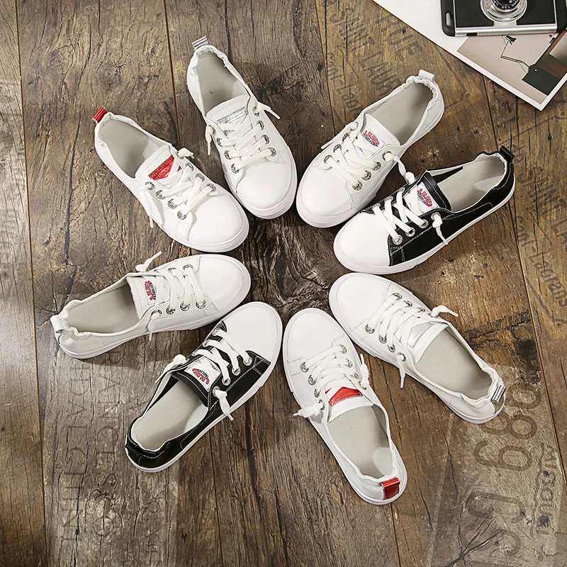 

Women Classic White Leather Sneakers Casual Lace Up Flat Shoes Versatile Minimalist Design For Daily Wear And Street Style