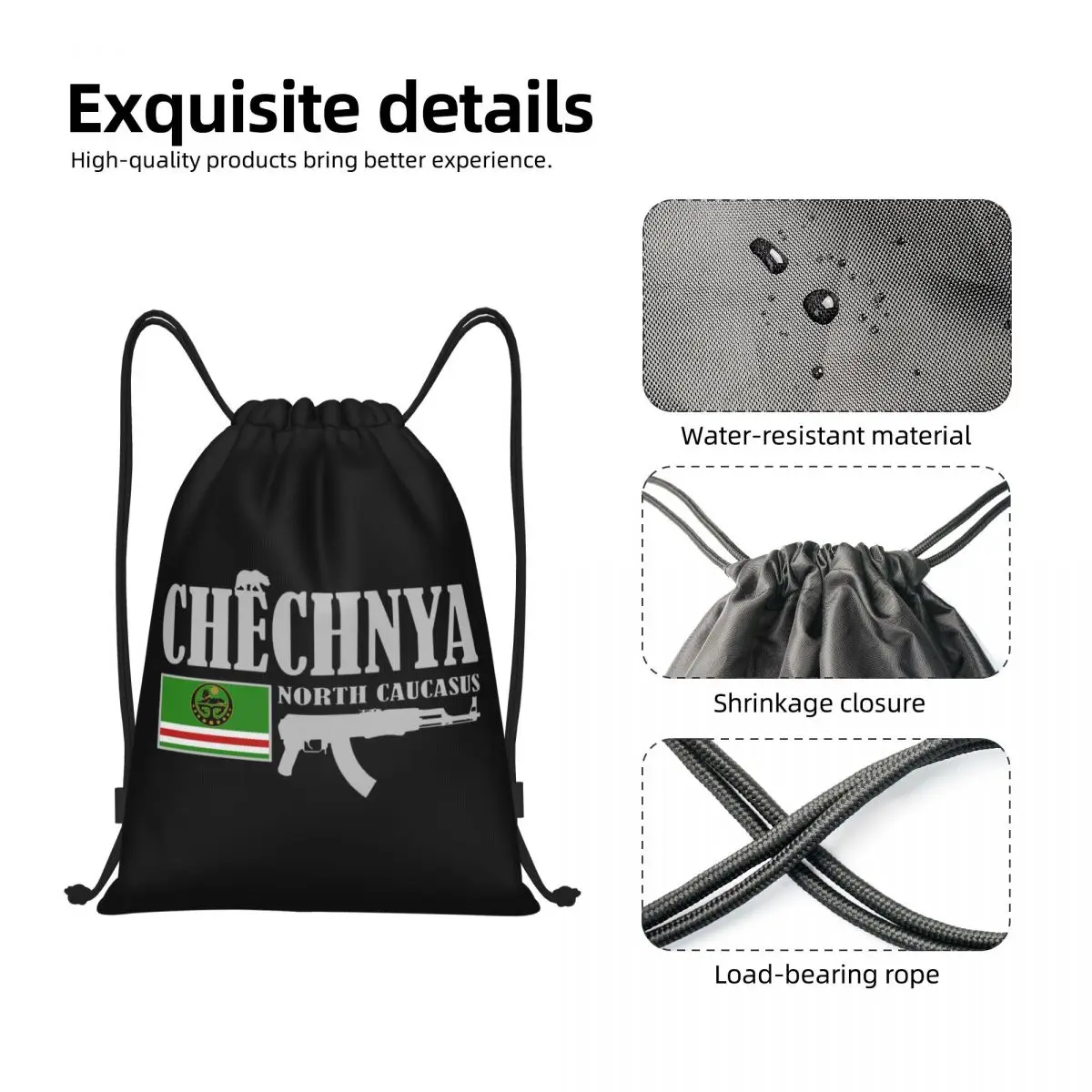 Custom Chechnya Fighter Drawstring Backpack Women Men Gym Sport Sackpack Foldable Chechen Flag Shopping Bag Sack