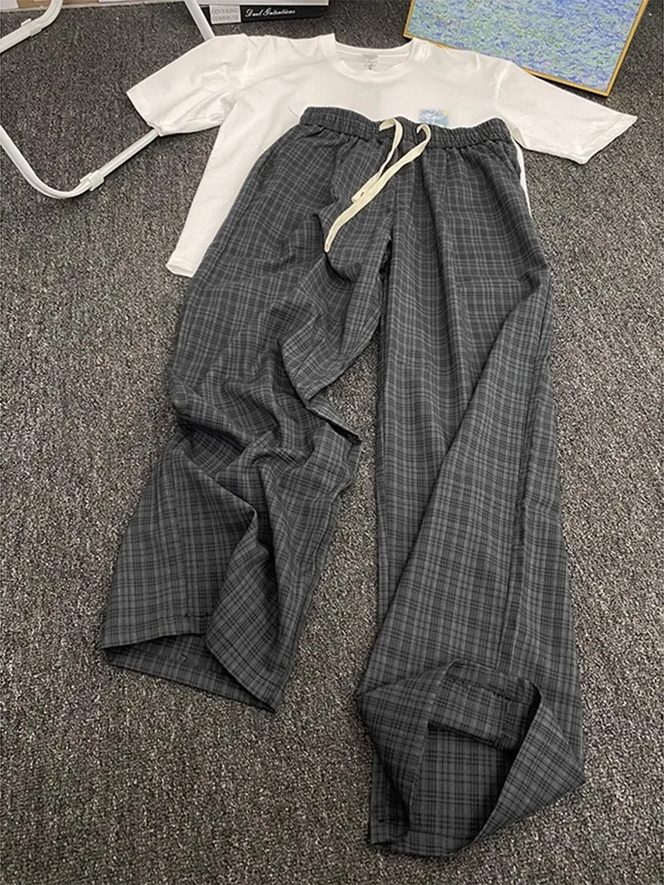 

ay Plaid Loose Straight Leg Pants Men Women Summer Cleanfit Wide Leg Trousers Drapey Comfortable Long Trousers Casual Pants