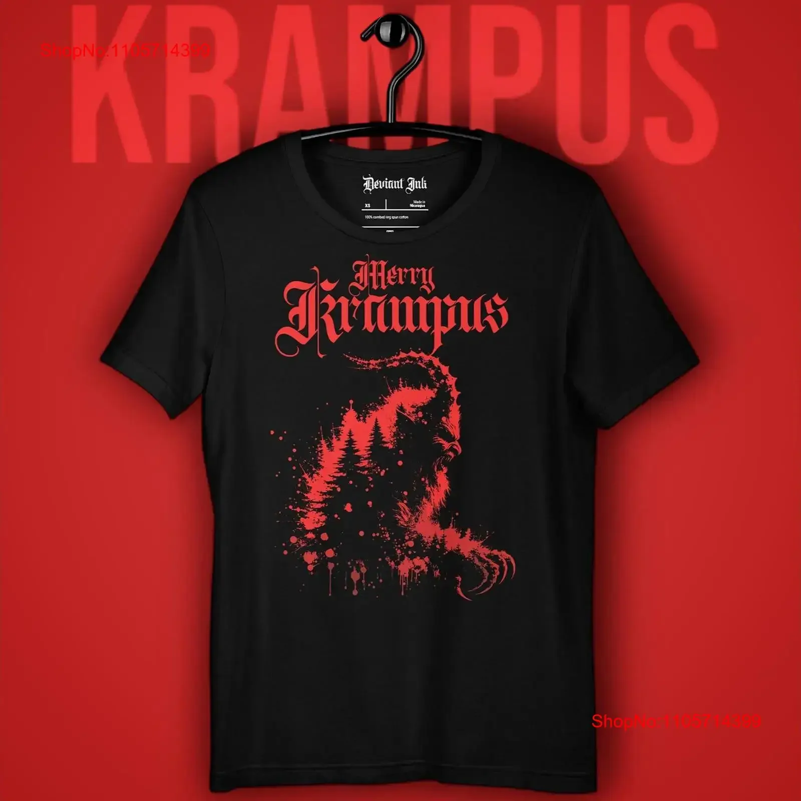 Krampus T Shirt Retro Red Horror Movie poster Inspired Alternative Christmas Gothic XMas DTG Eco Friendly vintage Washed homme