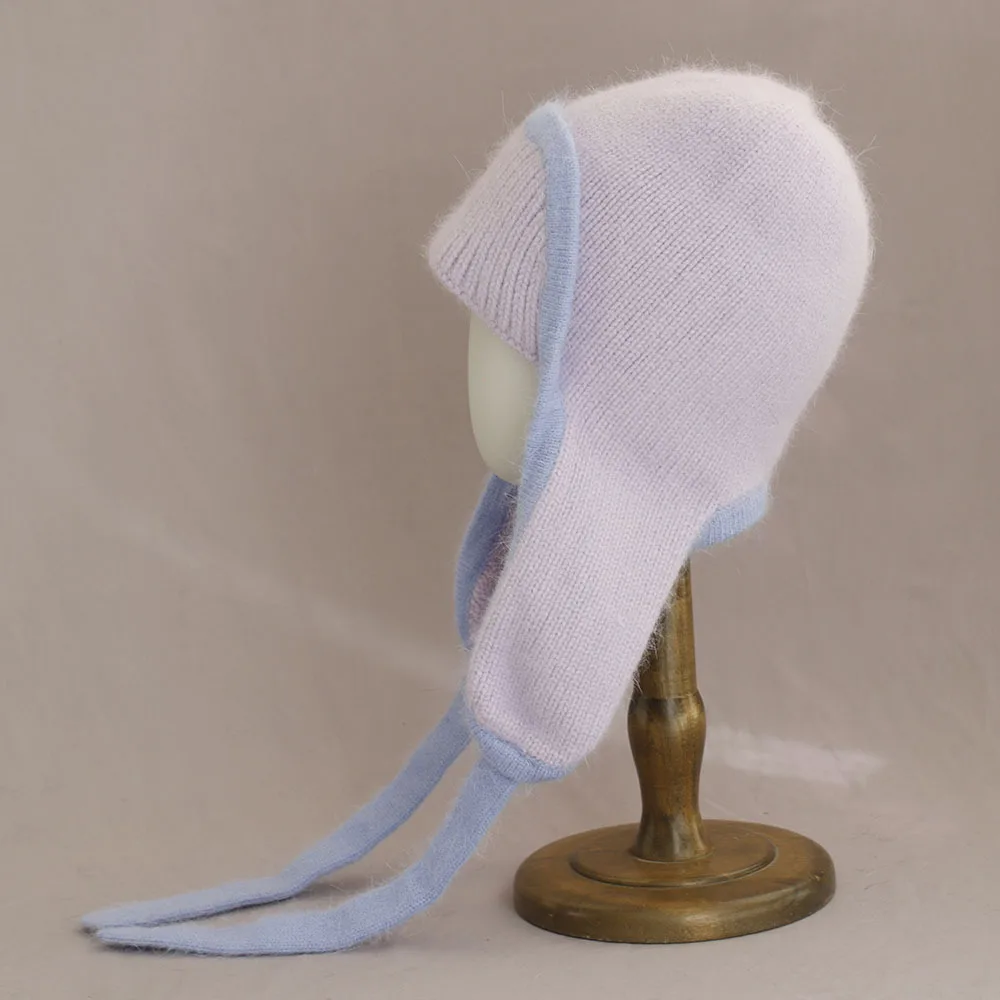 Chapéu earflap feminino inverno angora malha gorro acessório quente para tempo frio outono ao ar livre esqui esportes férias