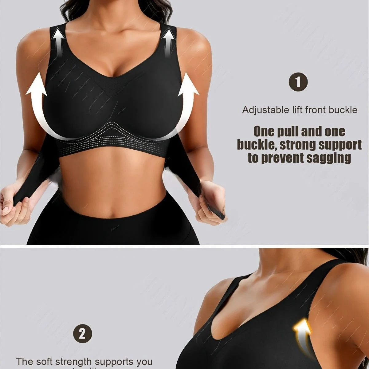 KUCLUT  Large Size Sports Wireless Underwear Fitness Vest Style Thin Cup No Shoulder Strap Back Four Row Buckle