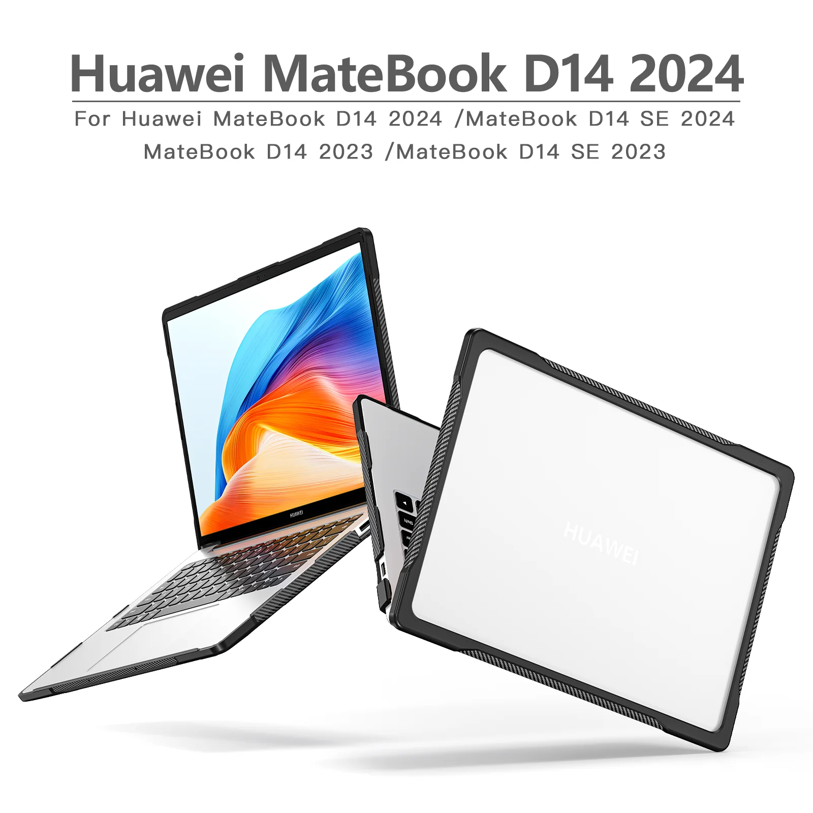 Laptop Case For Huawei MateBook D14 SE 2024 2023 Hard PC+Soft TPU Cover With Heat Sink Holes Multi-Layers Full Body Protection