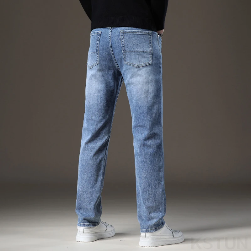 KSTUN Herren-Jeans, Stretch, gerader Schnitt, Basic, Business, lässige Denim-Hose für Herren, Ganzkörperhose, Schwarz, Blau, normale Jeans