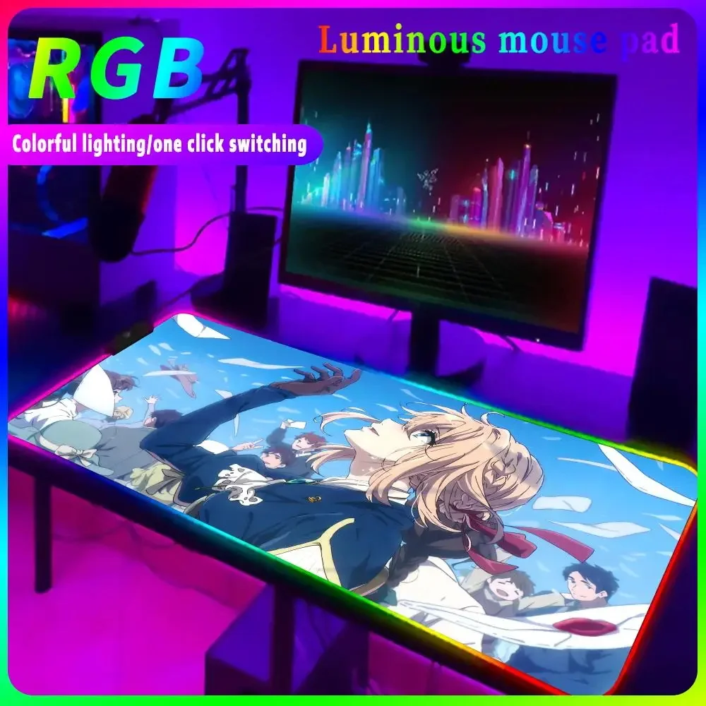 Imagem -02 - Impressão de Alta Definição Mousepad Tapete de Mesa Luminous Anime Rgb V_violet E_evergarden Almofada de Escrita do Estudante Tendência Ins