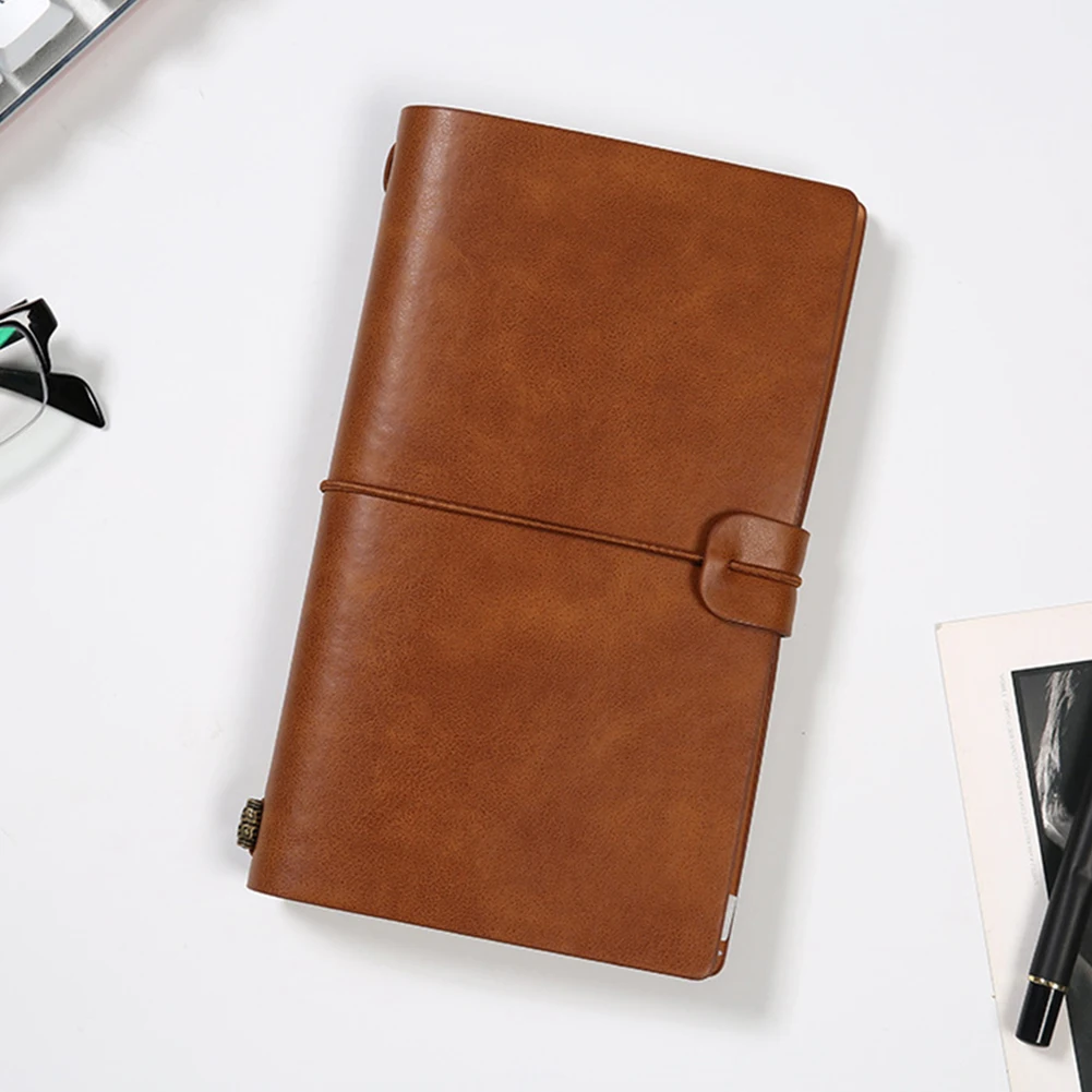 PU Leather Loose Leaf Notebook Traveler Journal Diary Portable Travel Notepad Diary Notebook Pen Holder Record Book Stationery