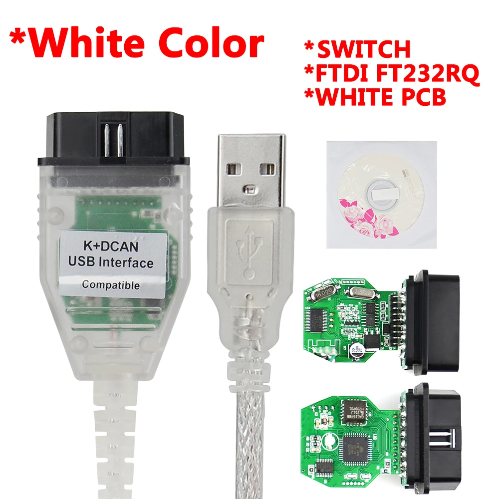 OBD USB 인터페이스 진단 도구, BMW E46 K + CAN K CAN FTDI FT232 칩 OBD2 스캐너, inpa용 USB 케이블 2 개