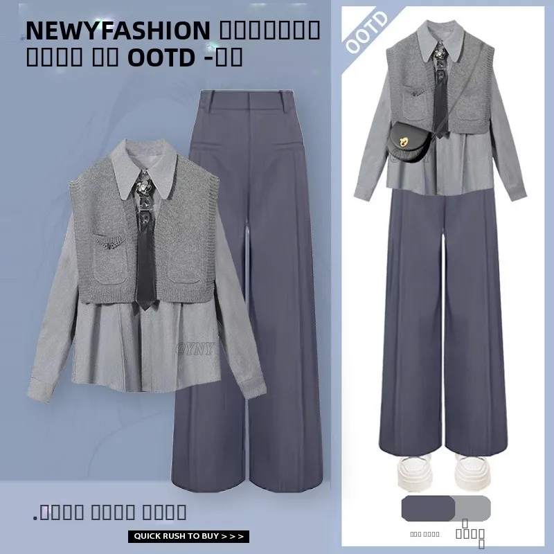 

Ранняя осень, модный комплект футболок для колледжа, небольшой размер, весь ансамбль, молодежный жилет irt Long Sve V-Ne Polye...