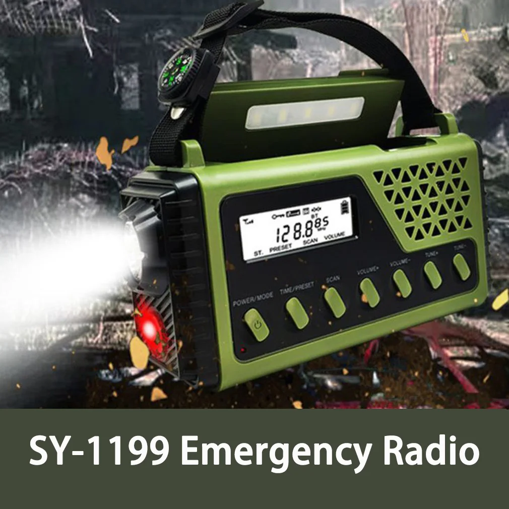 SY-1199 Multifunctional Emergency Radio 10000mAh AM/FM/SW Radio Portable Bluetooth Radio Solar Hand Crank Flashlight SOS Alarm