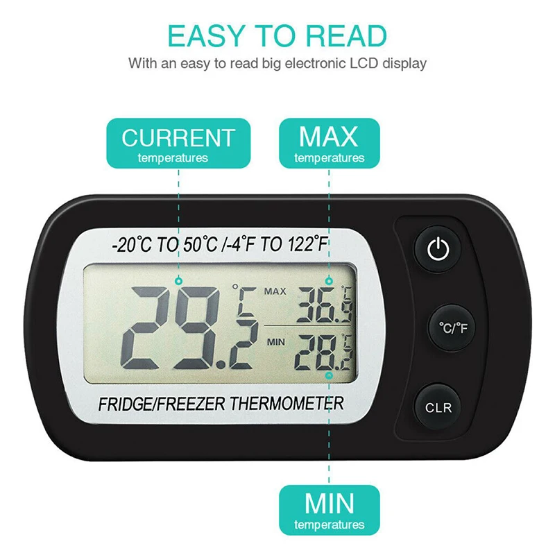 1/2/4PCS Waterproof Digital LCD Fridge Refrigerator Thermometer Digital Freezer Thermometer -50~70 Degree ℃/℉ for Kitchen Home