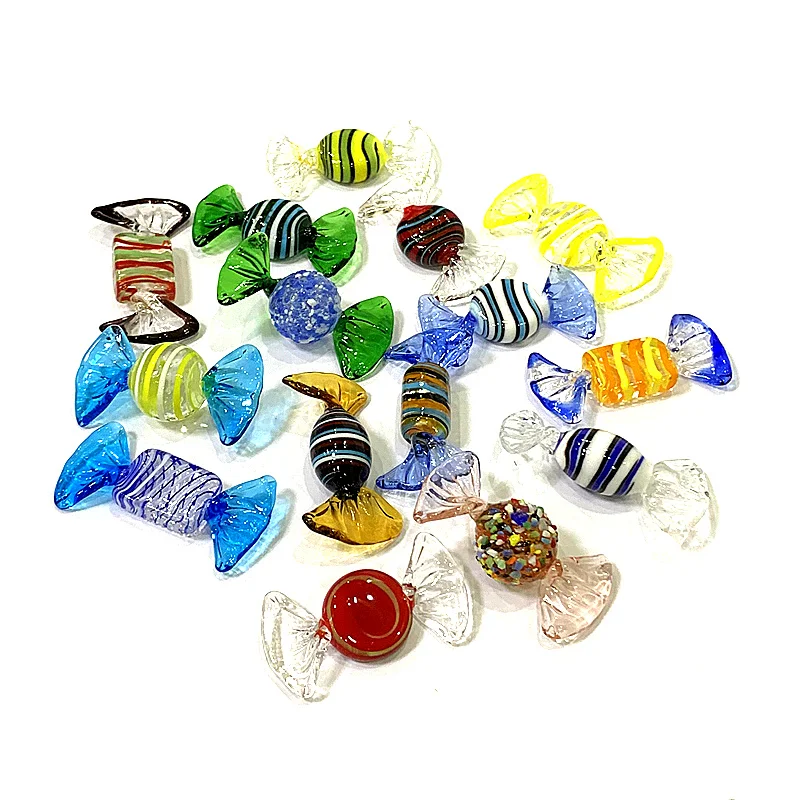 Superbe emballage de bonbons en verre de MURANO, 15 pièces, Pop Art, rayé chacun différent! Décoration de Table, décoration de maison, cadeaux de