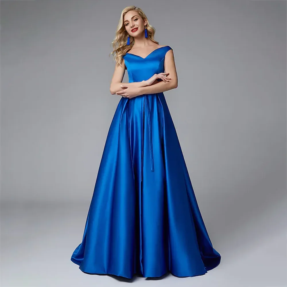 

Customized Elegant A-Line Ball Gown Bridesmaid Dress V Neck Sleeveless Floor Length Wedding Party Gowns Lace Up Back for Women