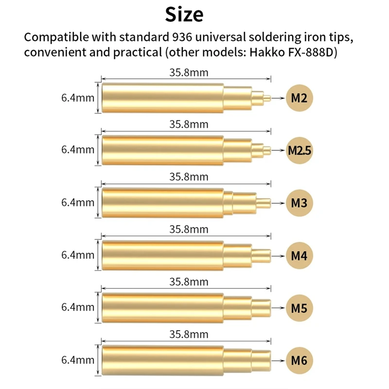 Heat Insert Nut Iron Tip Heat Set Insert Tips Soldering Iron Tips M2 M2.5 M3 M5 M6 Brass Thread Embedded Kit [No.3 Elnic]