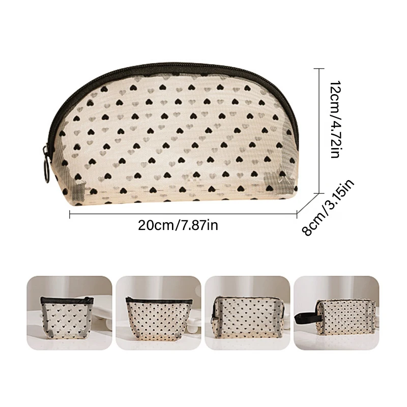 กระเป๋าแต่งหน้าตาข่าย 5 ชิ้น, กระเป๋าแต่งหน้ารูปหัวใจ, กระเป๋าเก็บของแบบถือ, กระเป๋าใส่อุปกรณ์อาบน้ำที่สะดวก