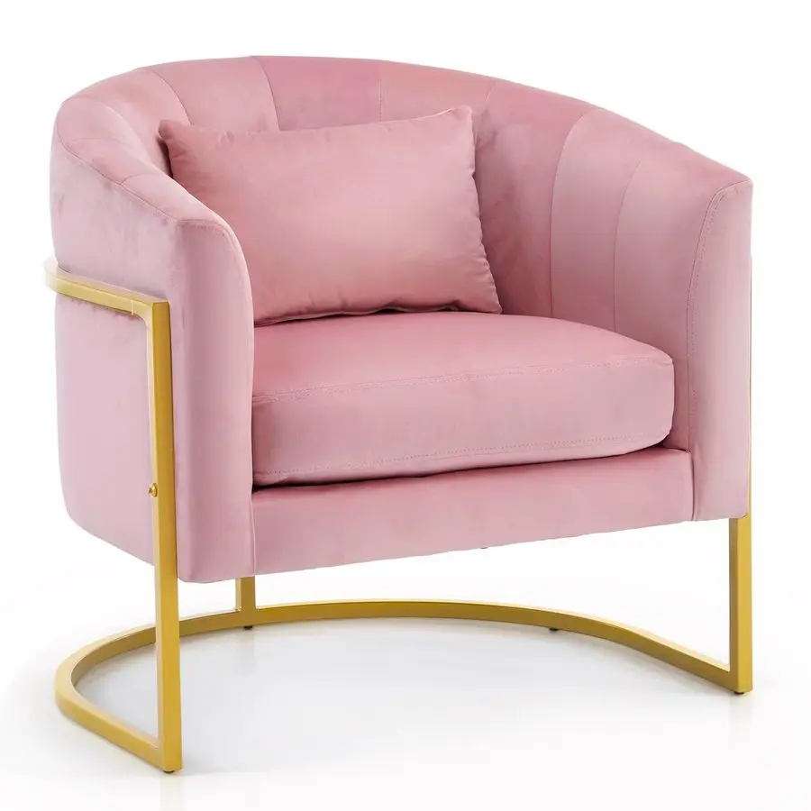 เก้าอี้ทำเล็บหุ้มกำมะหยี่ เก้าอี้แต่งหน้า โครงโลหะสีทองทันสมัย พร้อมที่วางแขนและหมอนรองนั่งเพื่อความสบาย สำหรับร้านทำเล็บ ห้องนอน ห้องนั่งเล่น