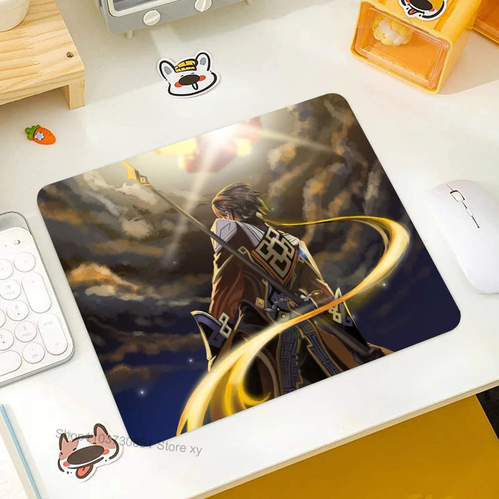 Zhongli Genshin Impact Mousepad RGB Small Size Gaming Mouse Pad With LED Light Desk Mat Super Smooth Non-slip Rubber