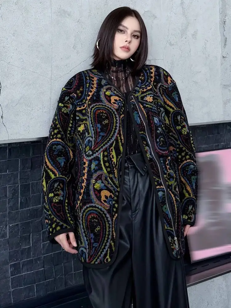 Black Pattern Big Size Warm Cotton-padded Coat Long Sleeve Women Parkas Fashion Tide New Autumn Winter
