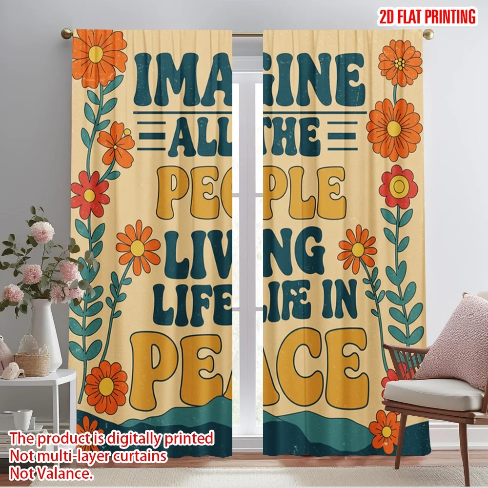 

2pcs 2D flat printing Window Treatment Curtains Imagine All The People Peace Polyester Fabric Without Electricity Holiday