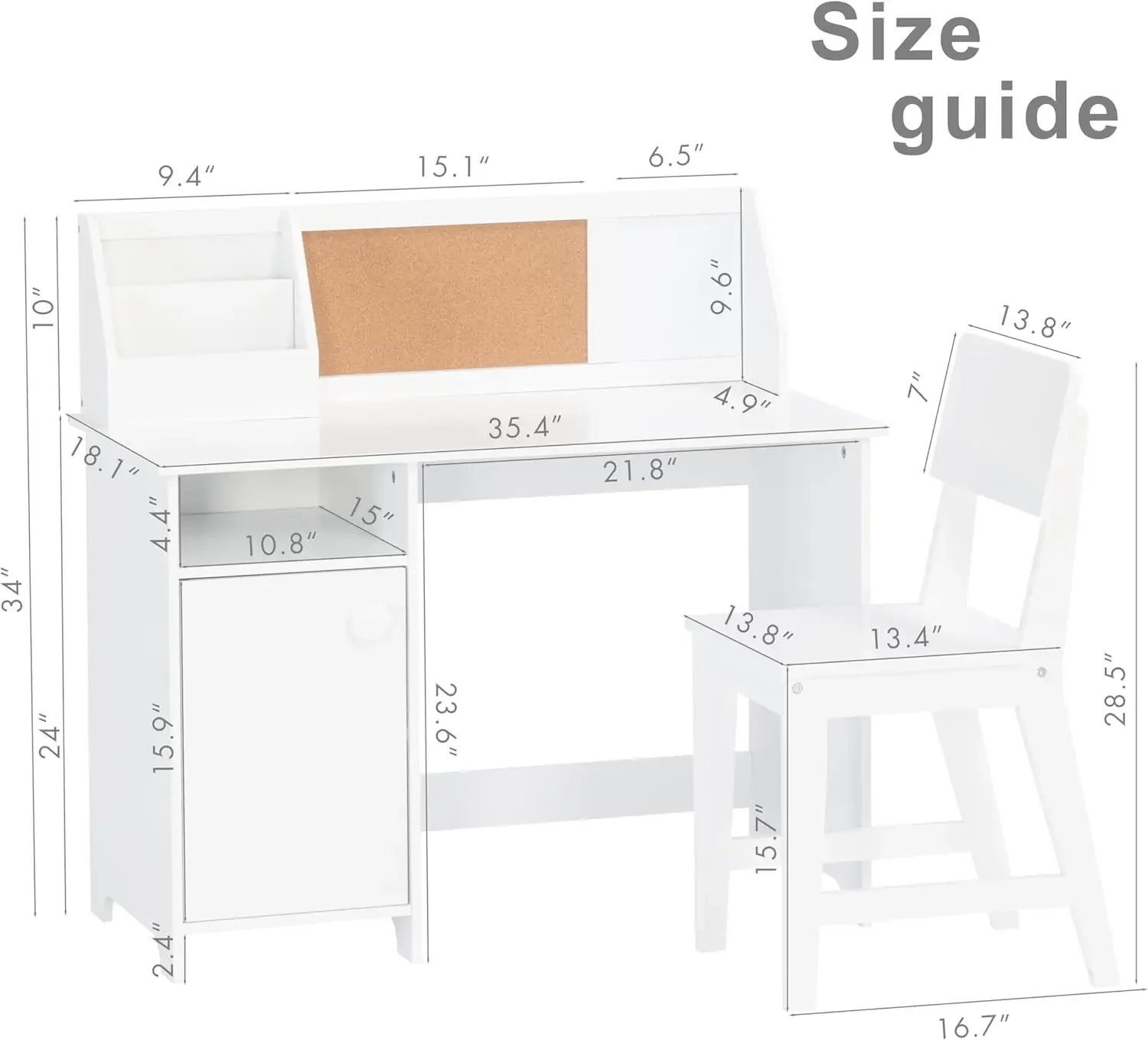 Kids Study Desk with Chair, Wooden Children School Study Table with Hutch and Chair for 3-8 Years Old, Student's Study Comp