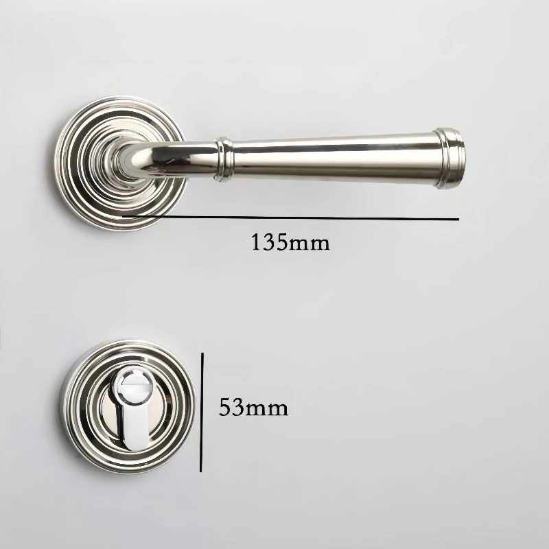 High-quality brass smooth European door handle lock, exquisite nickel silver PVD gold-plated wooden door entrance channel handle
