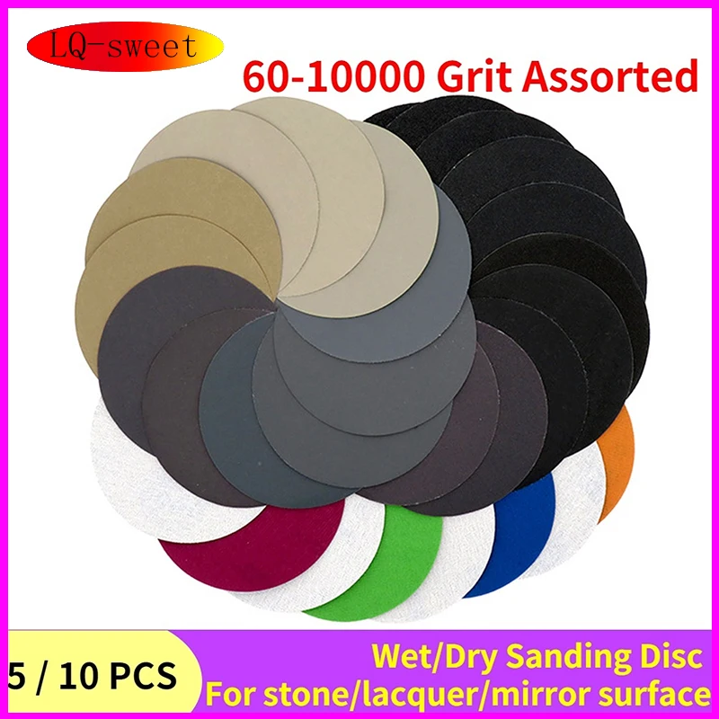 Sandpaper 125mm 60-10000 Mesh Round Grinding Wheel Wet and Dry Dual-use Polishing Pad Back Velvet Loop Sanding Paper 5 inch