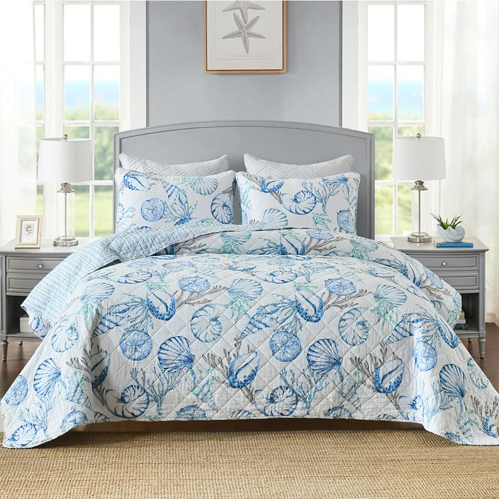 Printed Cotton Quilt Set Summer Comforter 3PCS Bedspreads for Double Bed King Queen Size Coverlet Quilted Bed Cover