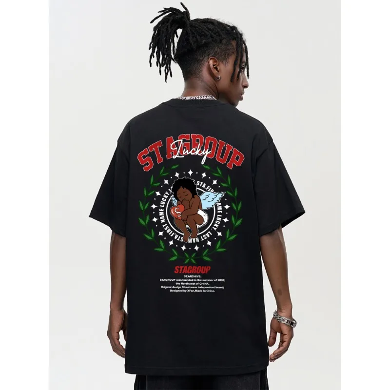 

American Retro Letter Printed Pure Cotton Short Sleeved T-shirt for Both Men and Women New Style Loose and Casual Versatile