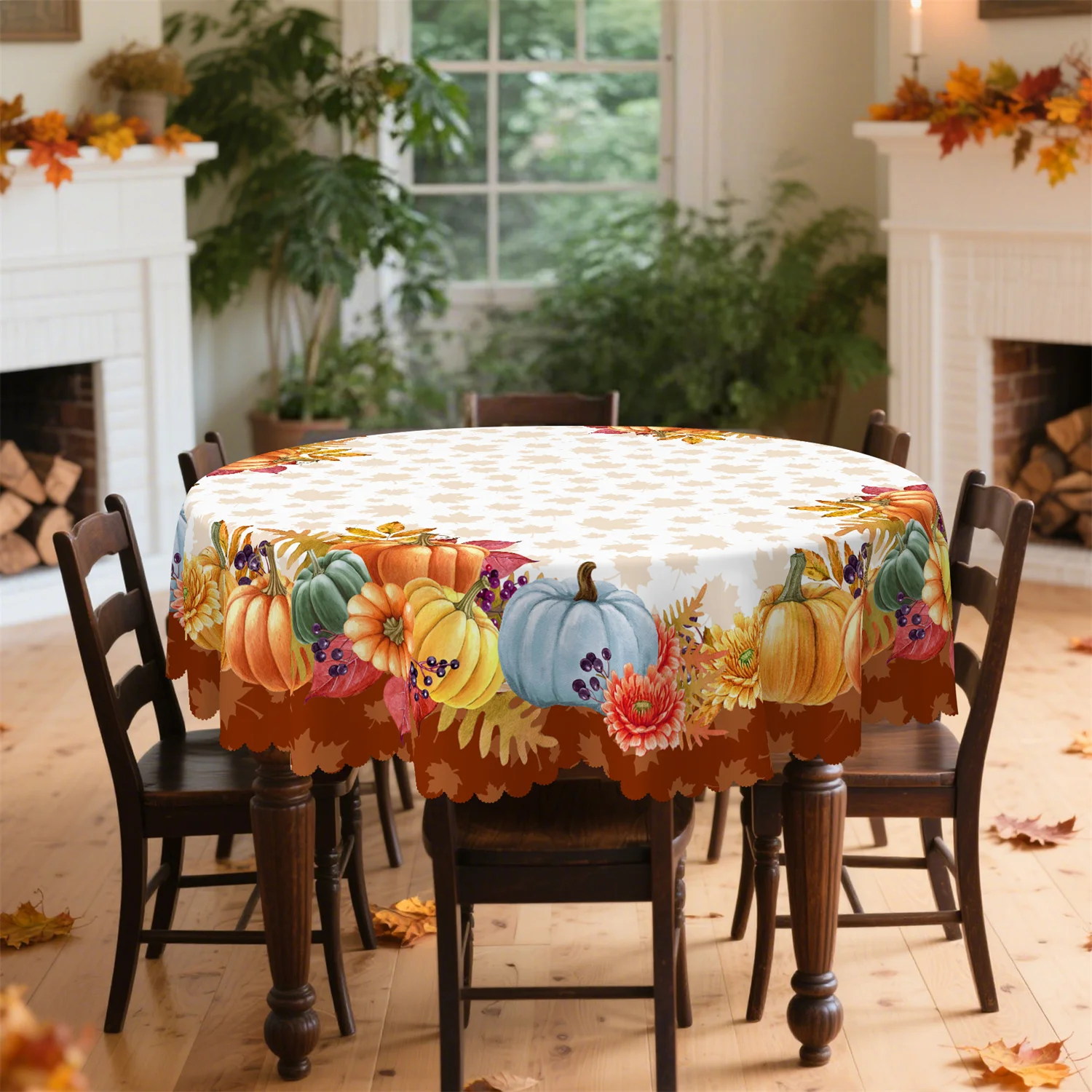 Pumpkin flower autumn maple leaf berry tablecloth, suitable for rectangular and round dining tables.zyc