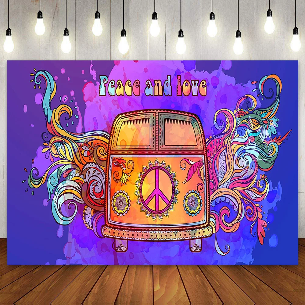 Peace and Love Backdrop Hippie Bus Tie Dye Groovy 60s 70s Boho Photography Background Music Birthday Baby Shower 1st Party Decor