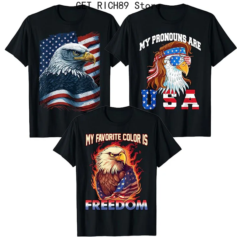 Eagle American Flag My Favorite Color Is Freedom Patriotic T-Shirt Bald Eagle Proud Tee My Pronouns Are USA 4th of July Top Gift