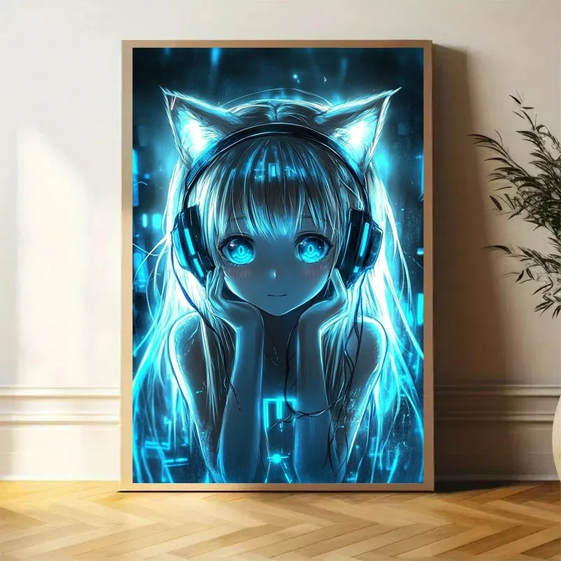 Anime Cat Ear Girl Tapestry, 2D Flat Wall Hanging for Room Decor