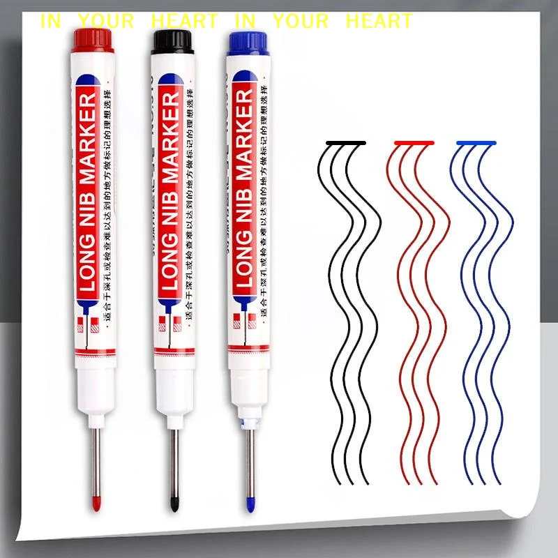 22mm Long Head Deep Hole Markers 3 Colors Writes on Rough Surfaces Permanent Multi-Purpose Pens for Woodworking Plumbing Marking