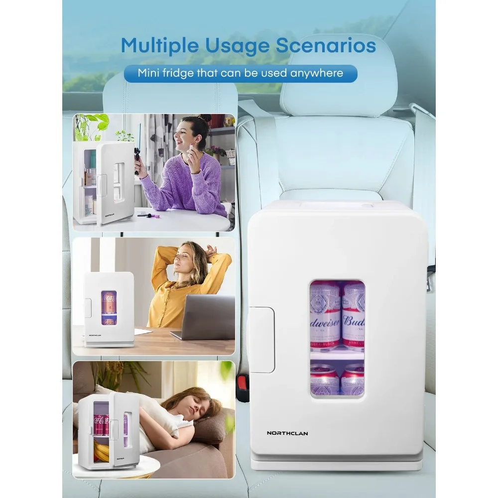 15L Mini Fridge for Bedroom, 15 Litre/21 Cans Refrigerator, Small Fridge for Office and Car, White