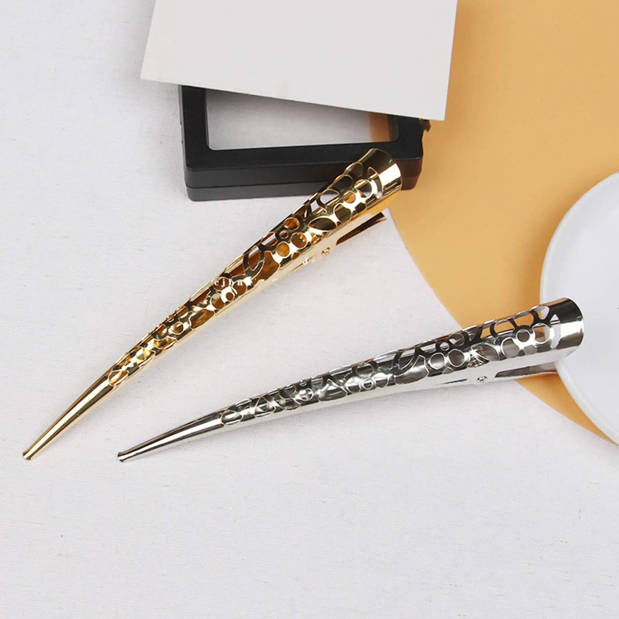 5 sztuk/partia 13.5cm metalowy dziób klip przegroda klip fryzjer pozycjonowanie klip Hollow klips typu kaczy dziób DIY akcesoria do włosów, złoty/Sil