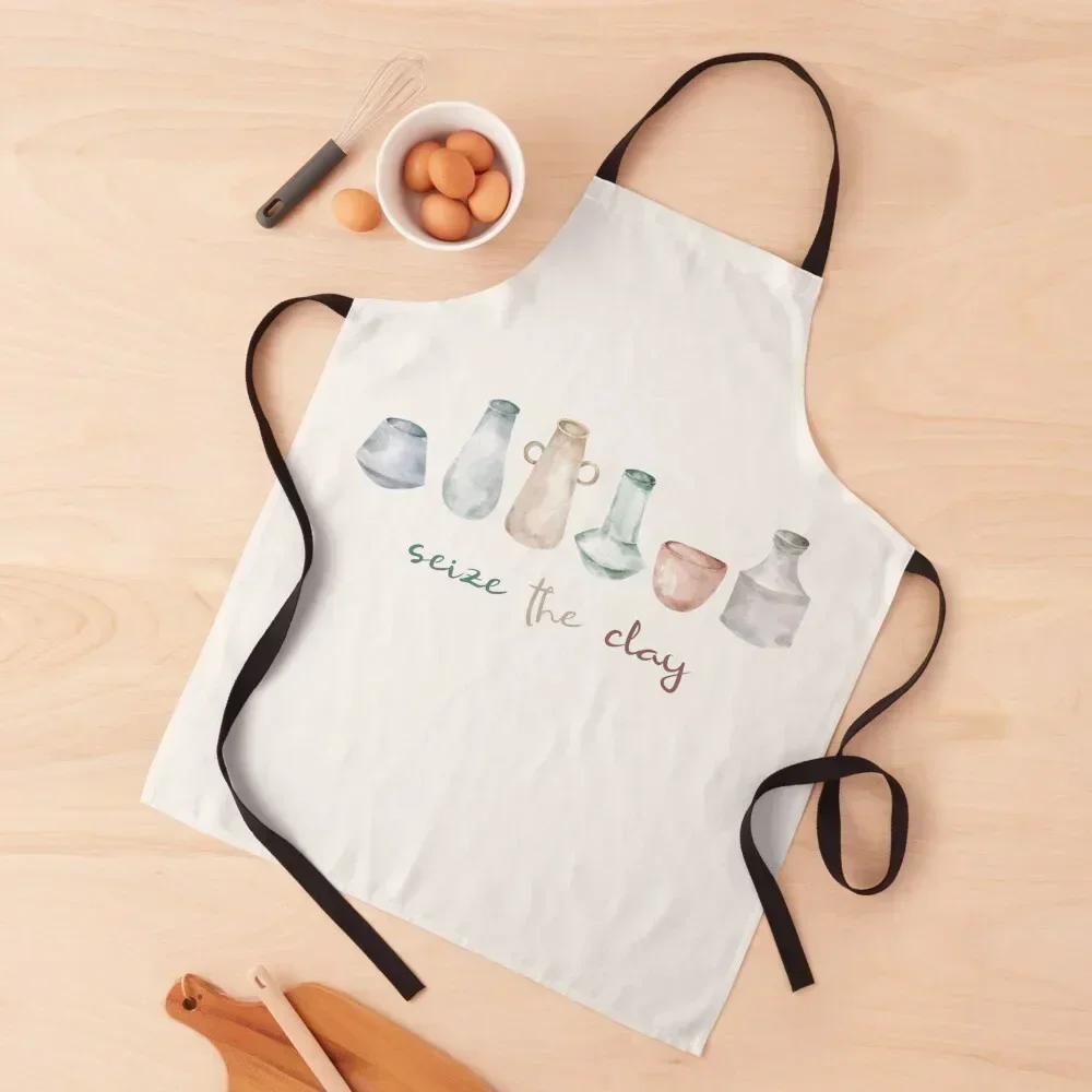 

Watercolour Pottery "Seize the Clay", Ceramics, Pot Head, Ceramicist Motto, Throwing Clay Apron Customizable Woman Apron