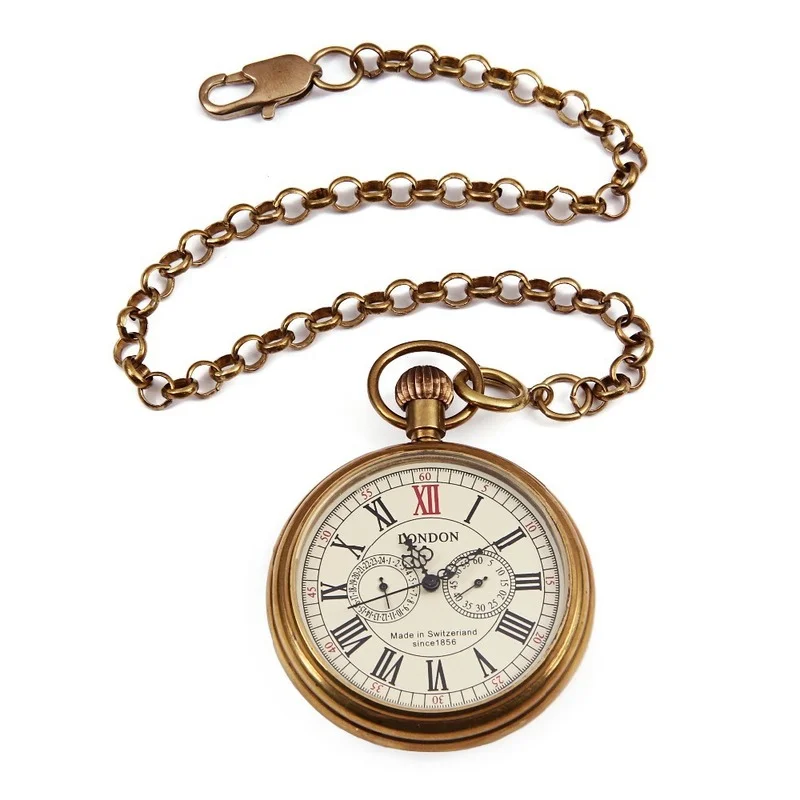 MEN Bronze Vintage Retro Copper Watch Men Alloy Mechanical Pocket Watch with Metal Chain Steampunk Watch Roman