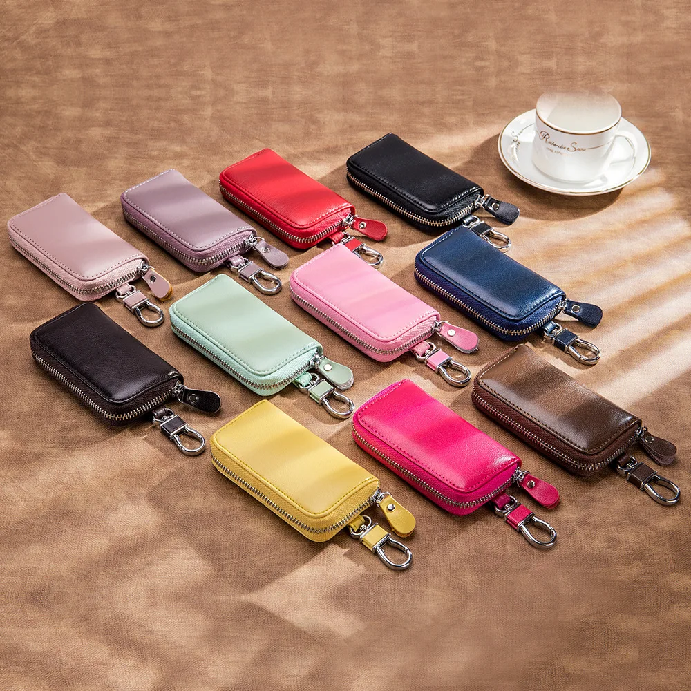 Porte-clés en cuir véritable pour hommes et femmes, portefeuille de voiture en croûte de vache, étui à clés de gardien 007, mini sac à cartes