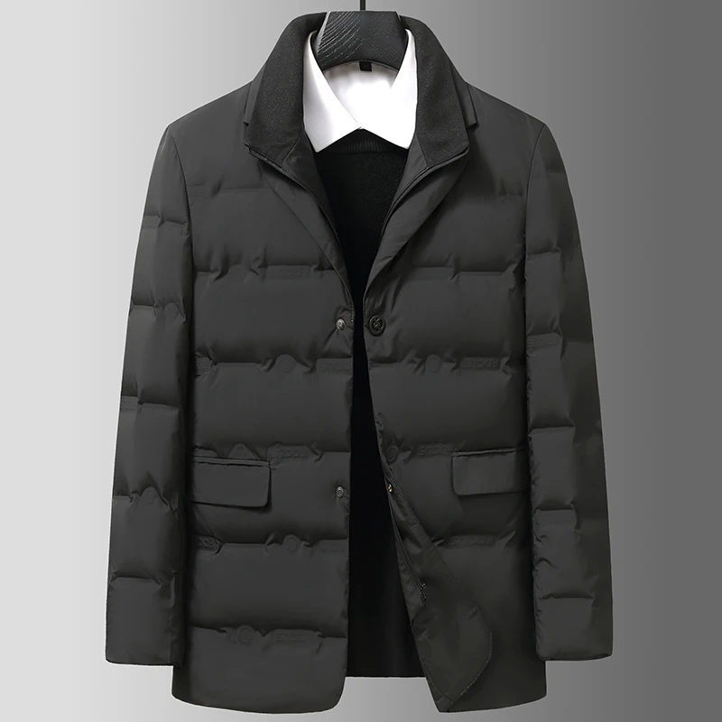 2025 Autumn/Winter New Men's Down Jacket Fake Two Piece Lightweight Business Leisure Down Jacket Warm Suit Jacket