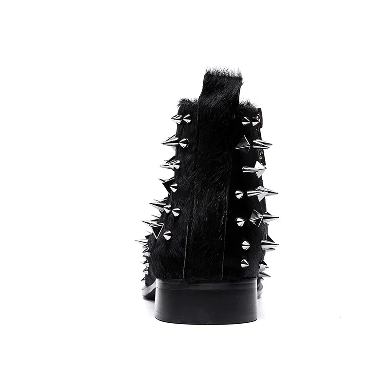 Black Cool Rivet Decoration Ankle Boots for Men Pointed Toe Chelsea Boots British Casual Business Boots Side Zipper Short Boots