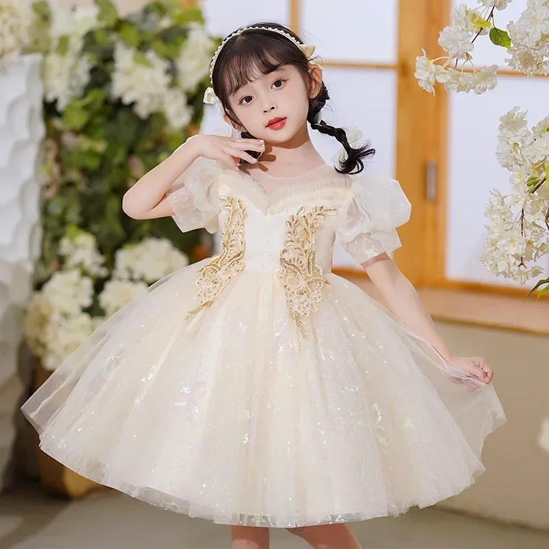 Children's Princess 2024 Summer Korean Edition New Flower Boy Walk Girls' Piano Performance Dress Summe