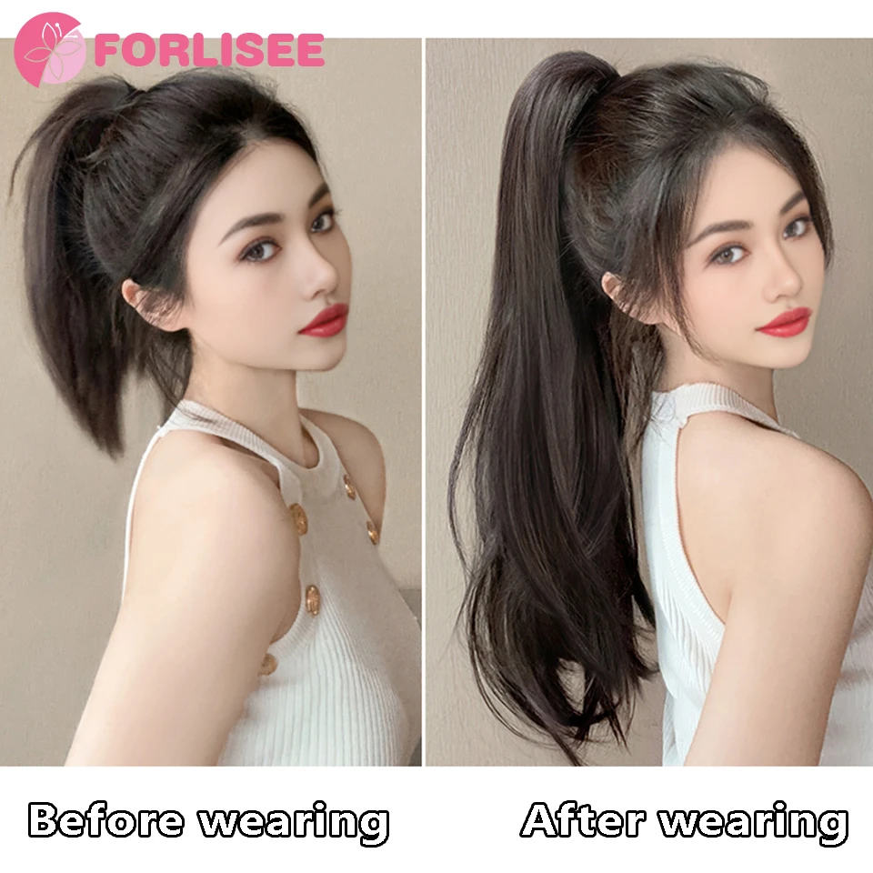 FORLISEE Synthetic Wig Ponytail Female Grab Clip High Ponytail Natural Slightly Curly Long Curly Hair Strappy Ponytail Wig