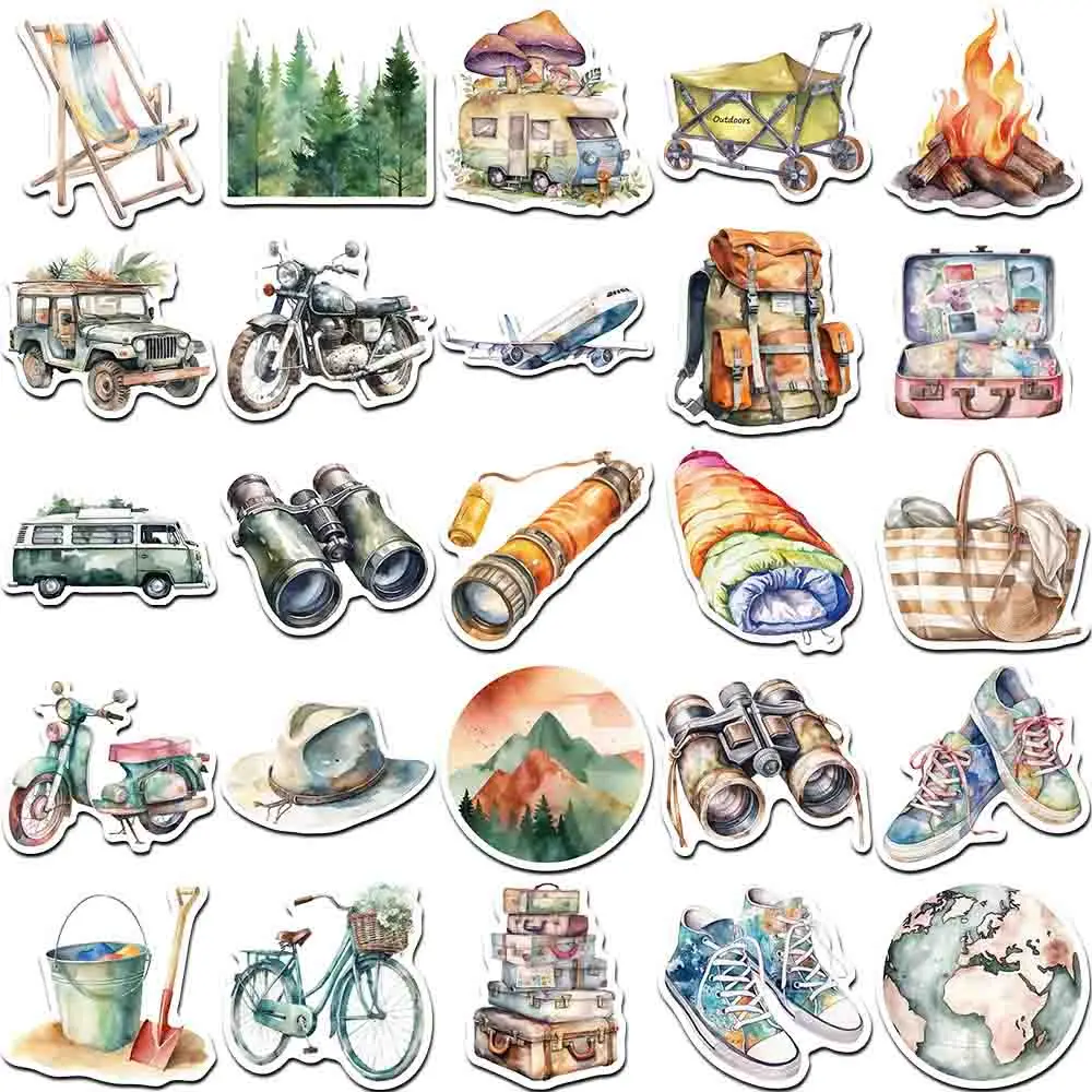 10/30/50pcs INS 스타일 수채화 야외 여행 만화 스티커 노트북 오토바이 노트북 자동차 빈티지 낙서 스티커 장난감