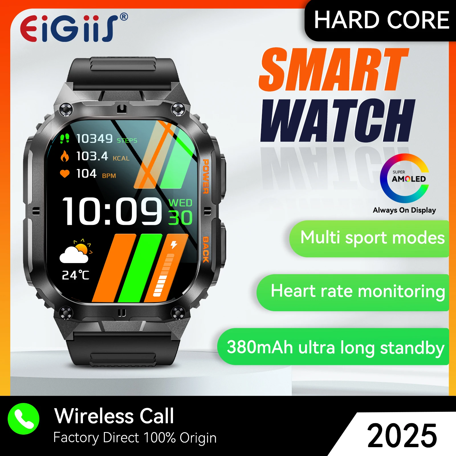 

EIGIIS Smart Watches for Men with Compass AMOLED Large Screen Outdoor Sports Smartwatch with 100+ Sport Modes Health Monitor