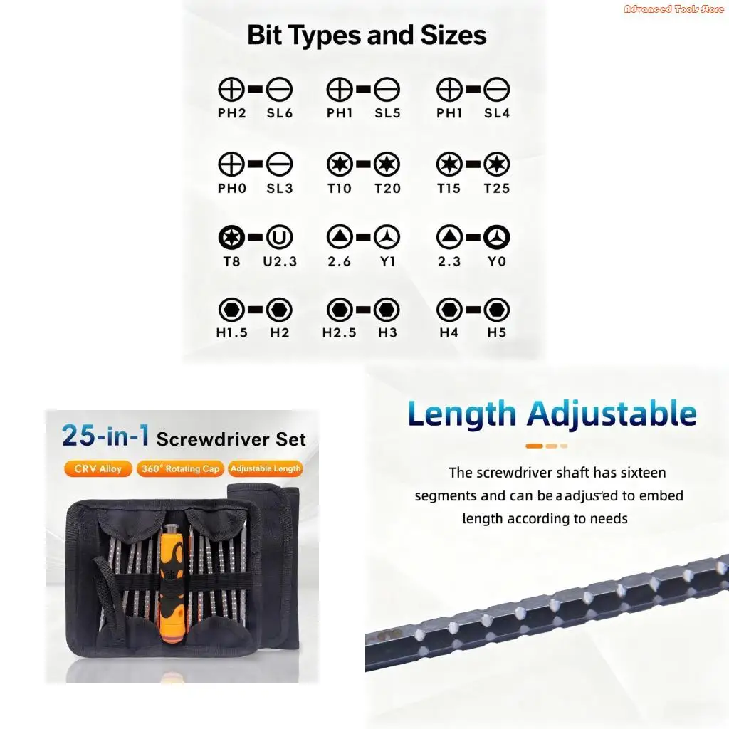 Comprehensive Screwdriver Ergonomic Handle Including Standard Heads Multiple Use W91B