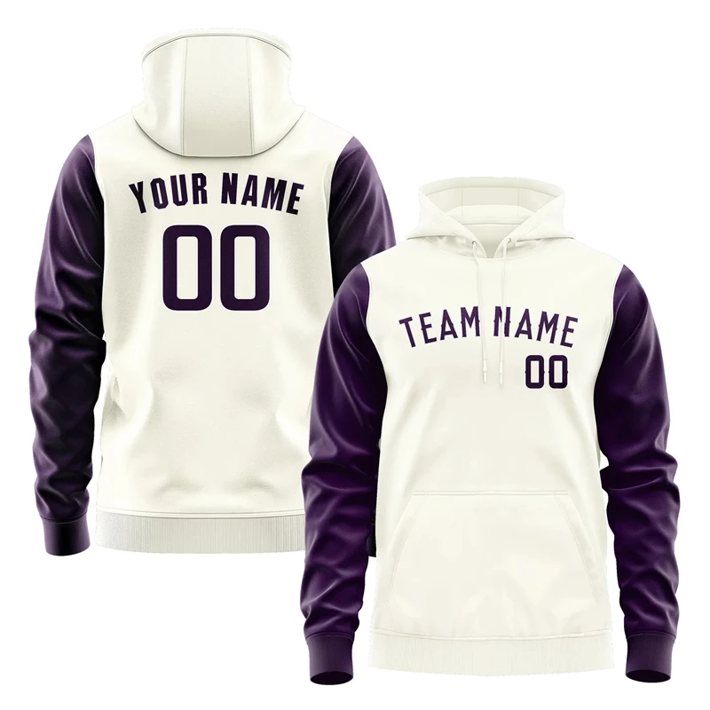 Simple Contrast Color Beige Hoodies For Men Fashion Custom Name Team Name Number Personalization Hoodie Casual Oversize Pullover