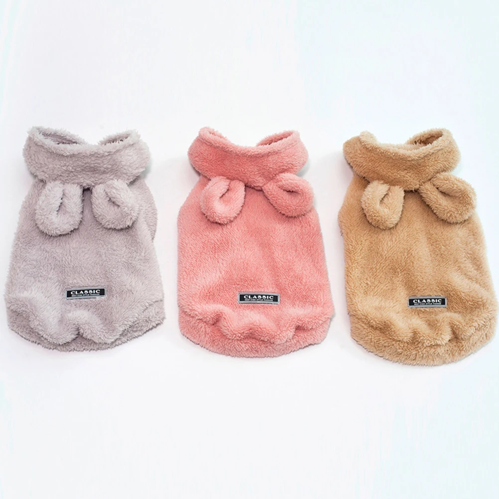 

Pet Dog Autumn Winter New Dog Clothes Bear Ears Pet Clothes Solid Color Hooded Thickened Dog Fleece（Pink,S)