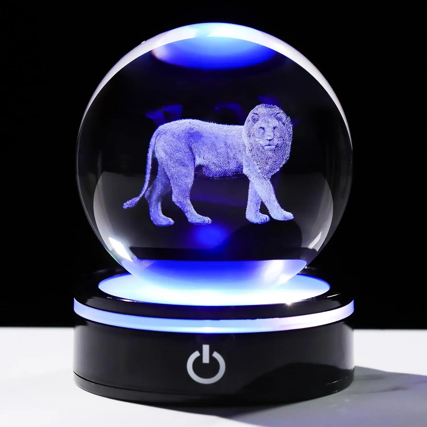 

3D Crystal Ball Lion Figurine with LED Base Lion Gifts for Men Women Lions Lovers on Christmas Birthday Glass Sphere Decorative