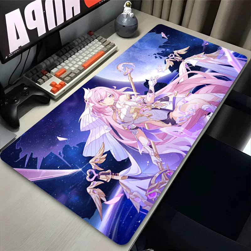 

Long Pink Hair Winged Character Anime Mouse Pad, Non-Slip Rubber, Waterproof Stitched Edge,Large Extended Desk Mat for PC,Laptop