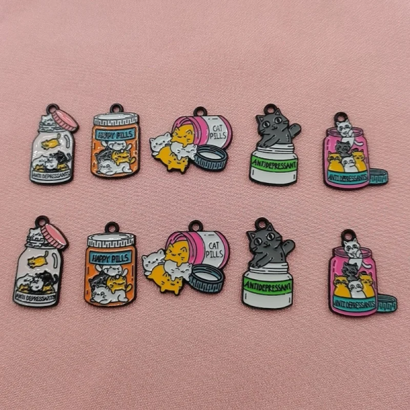

10pcs alloy drip oil bottle cat pendant, DIY jewelry making earrings necklace keychain accessories